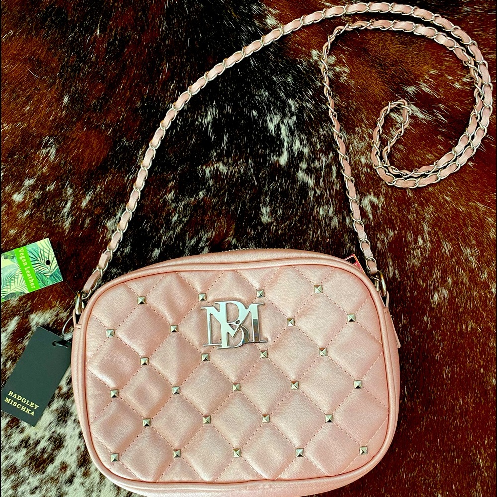 Badgley Mischka pink Vegan Leather Cocktail Purse Chain NWT